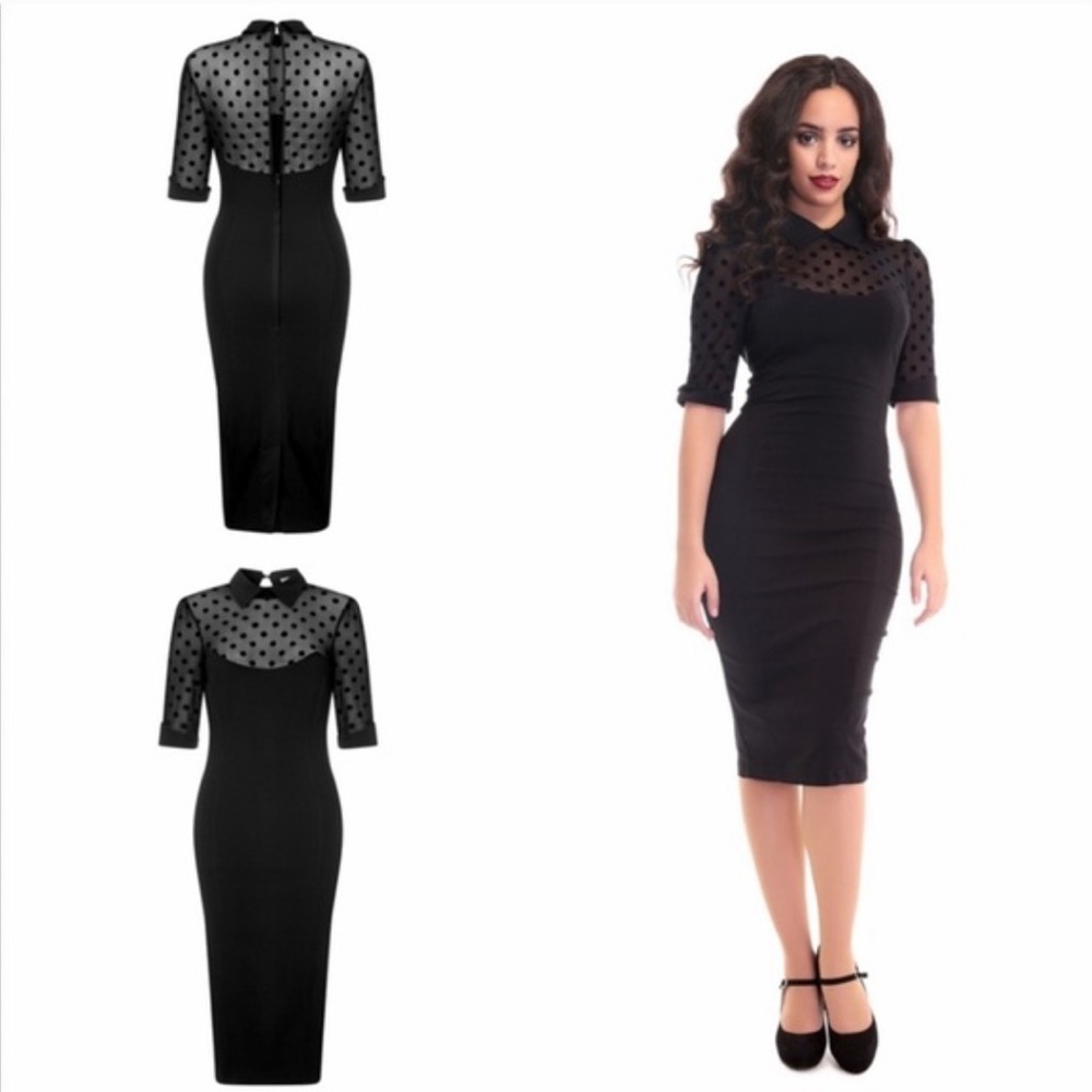 NEW Unique Vintage Collectif 40s retro Black Polka Dot Pencil Dress | Curvy 16
